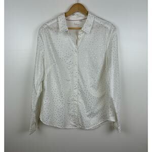 Boden Womens the Classic Shirt Button Up in White and‎ Silver Polka Dot Sz 16